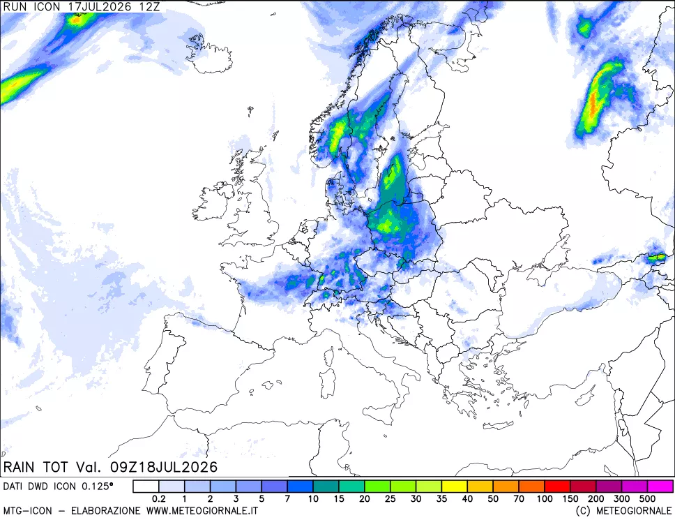 mappa Precipitazioni totali dal primo giorno