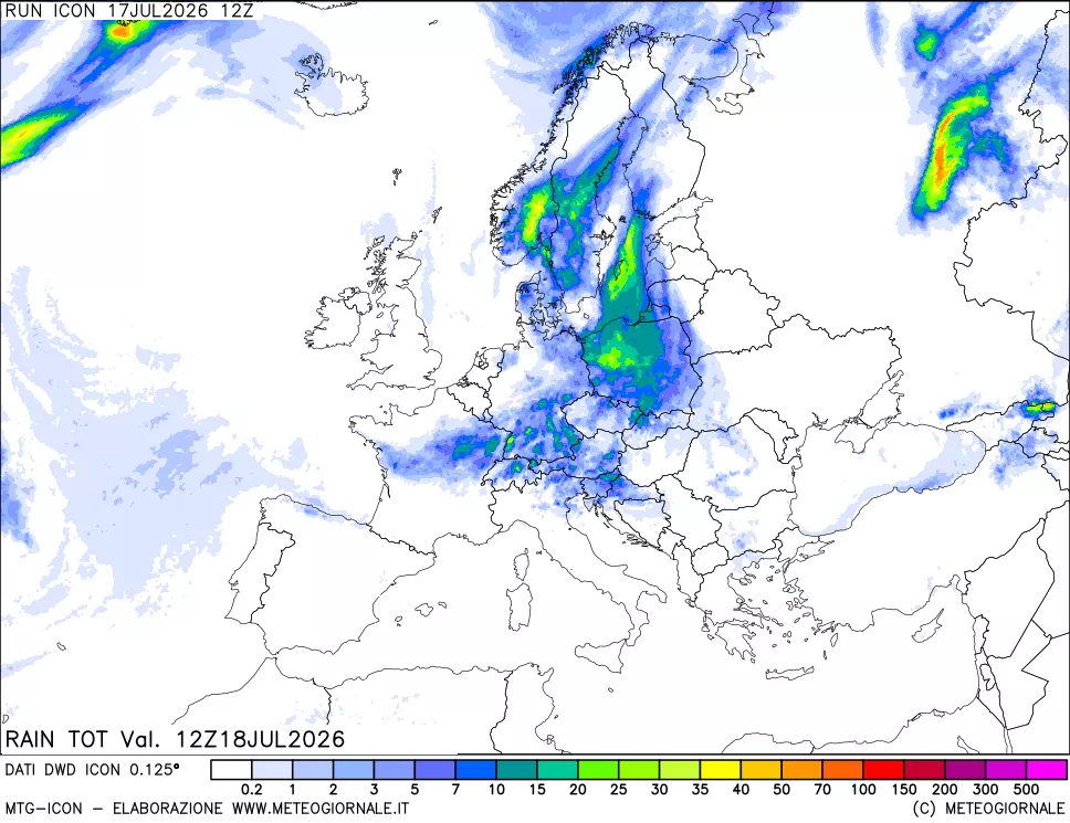 mappa Precipitazioni totali dal primo giorno