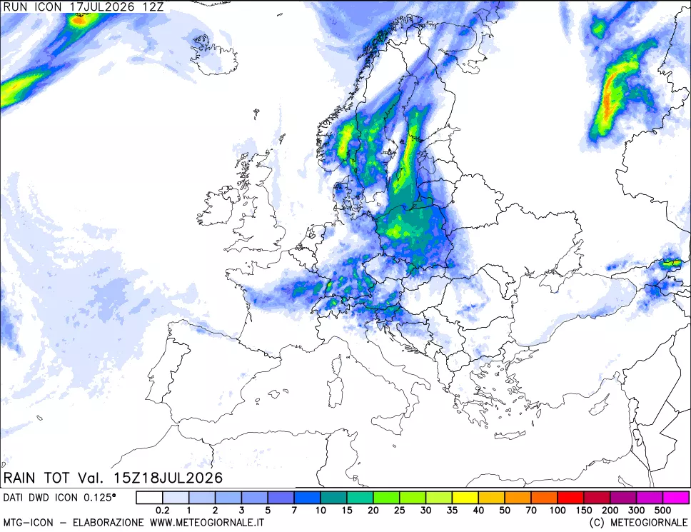 mappa Precipitazioni totali dal primo giorno