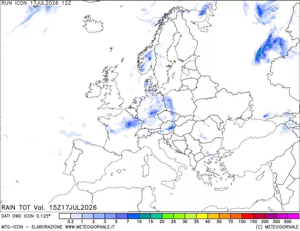 mappa Precipitazioni totali dal primo giorno