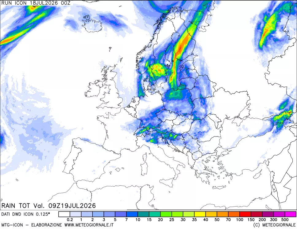 mappa Precipitazioni totali dal primo giorno