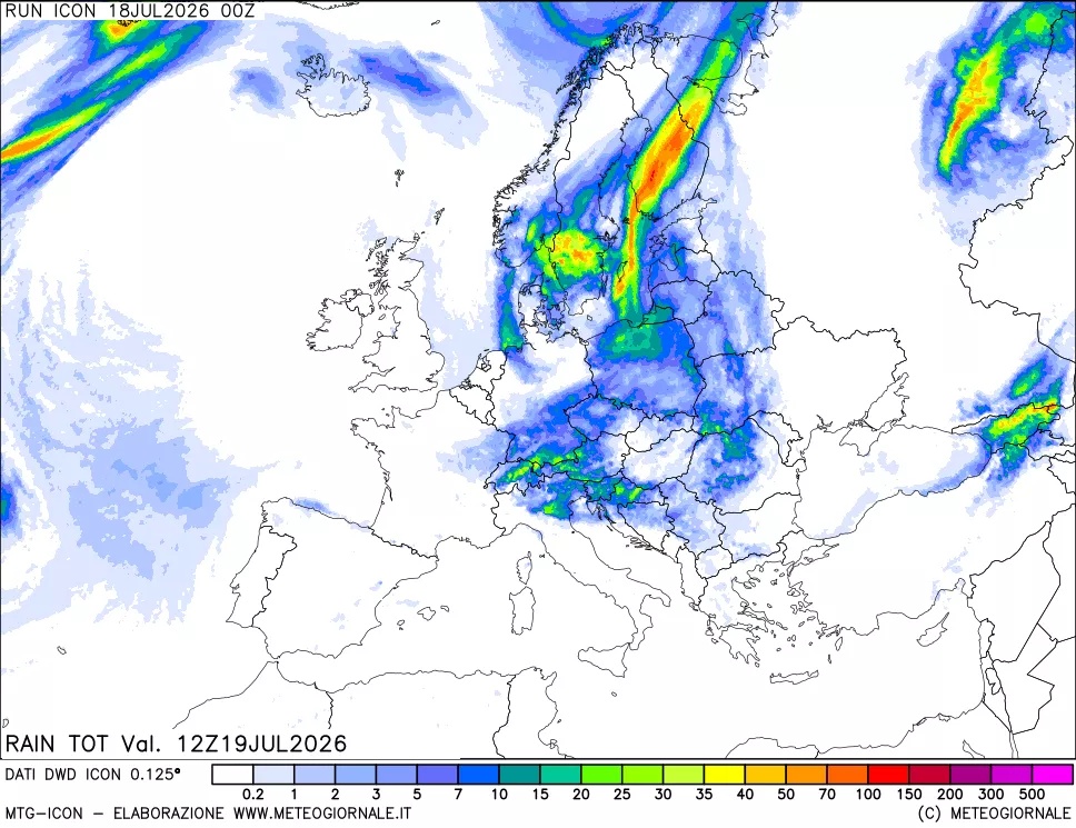 mappa Precipitazioni totali dal primo giorno