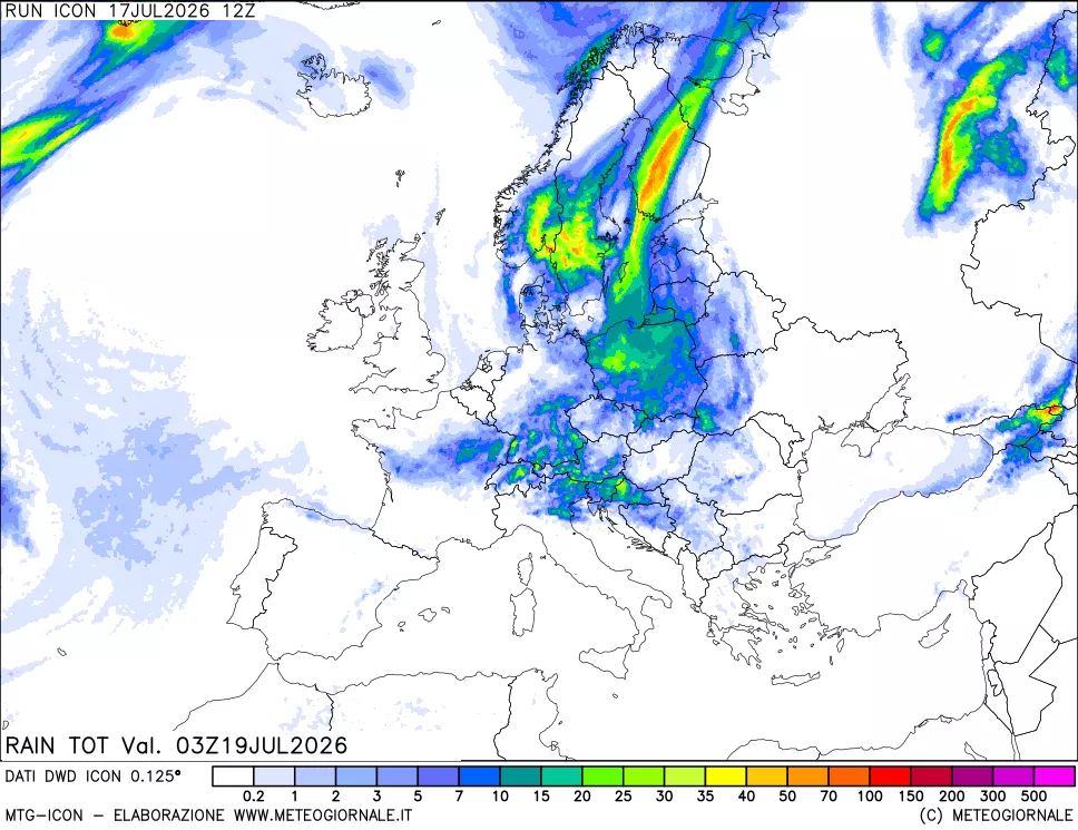 mappa Precipitazioni totali dal primo giorno