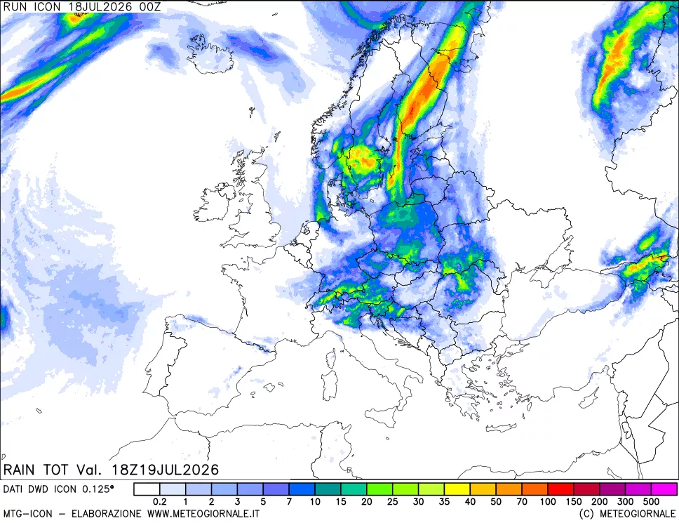 mappa Precipitazioni totali dal primo giorno