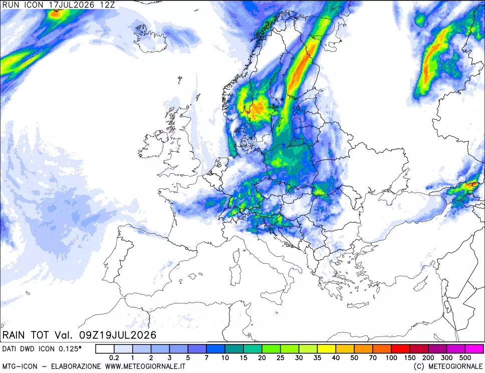 mappa Precipitazioni totali dal primo giorno