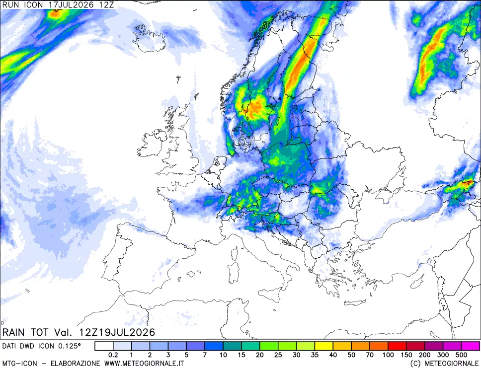 mappa Precipitazioni totali dal primo giorno
