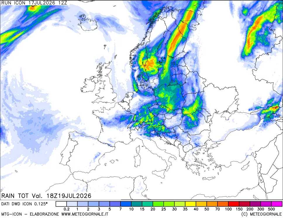 mappa Precipitazioni totali dal primo giorno