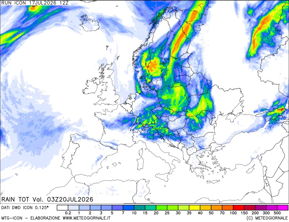 mappa Precipitazioni totali dal primo giorno