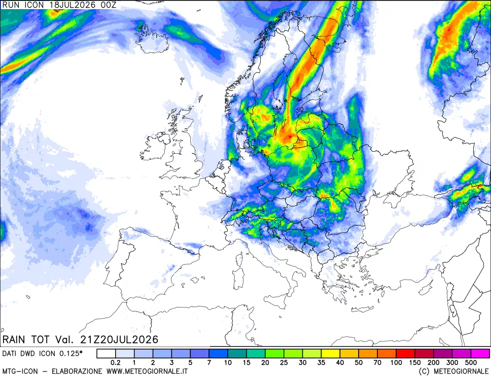 mappa Precipitazioni totali dal primo giorno