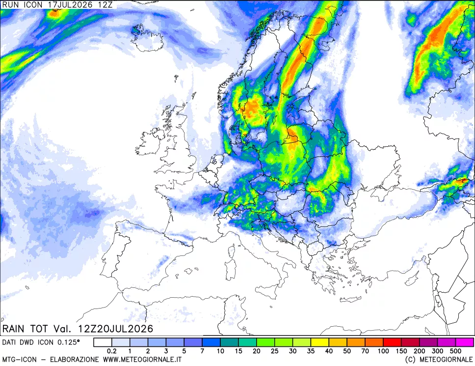 mappa Precipitazioni totali dal primo giorno