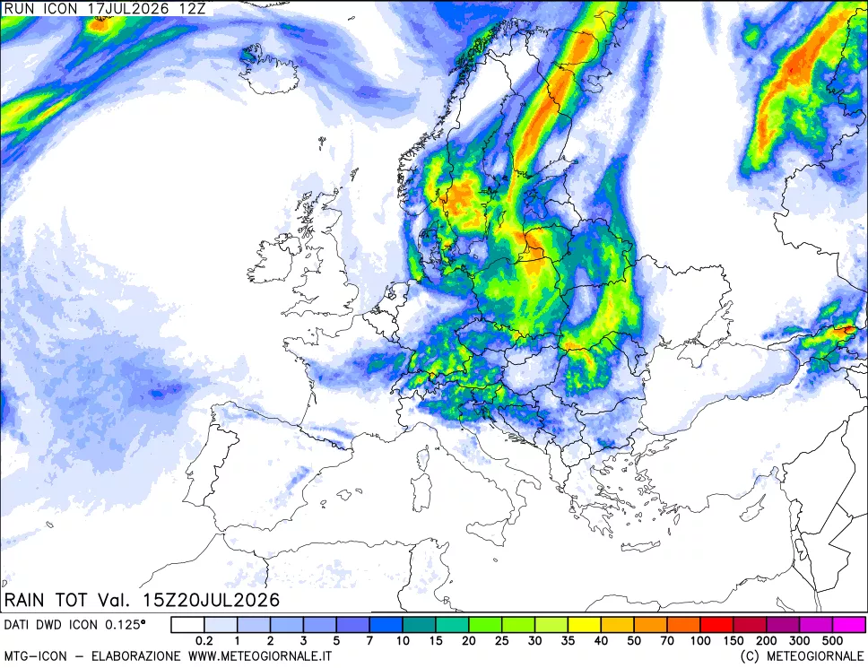 mappa Precipitazioni totali dal primo giorno