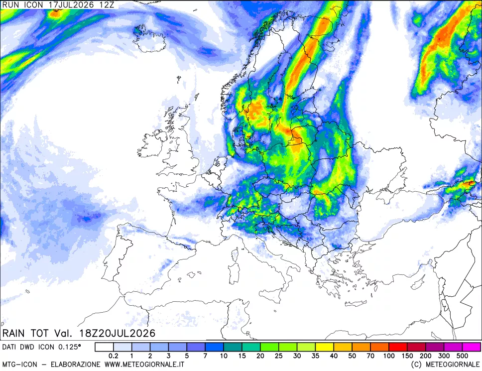 mappa Precipitazioni totali dal primo giorno
