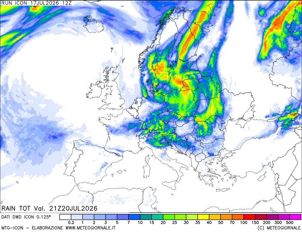 mappa Precipitazioni totali dal primo giorno