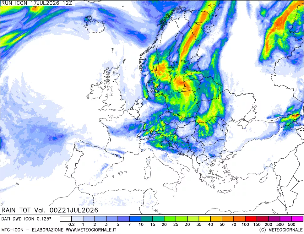 mappa Precipitazioni totali dal primo giorno