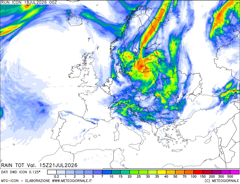 mappa Precipitazioni totali dal primo giorno