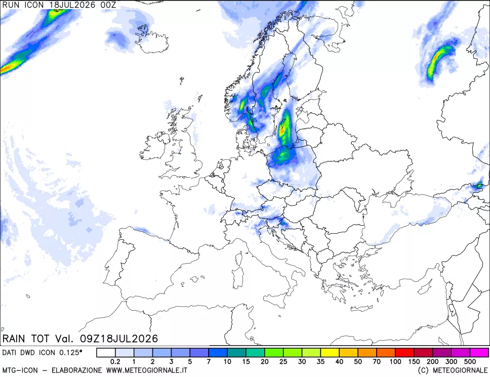 mappa Precipitazioni totali dal primo giorno