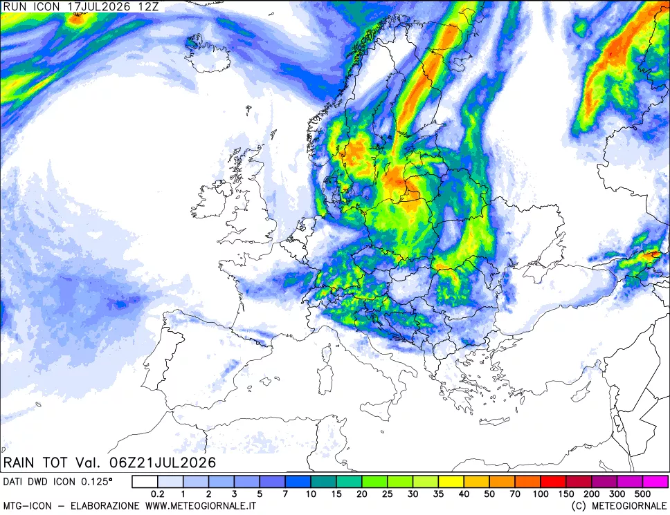 mappa Precipitazioni totali dal primo giorno