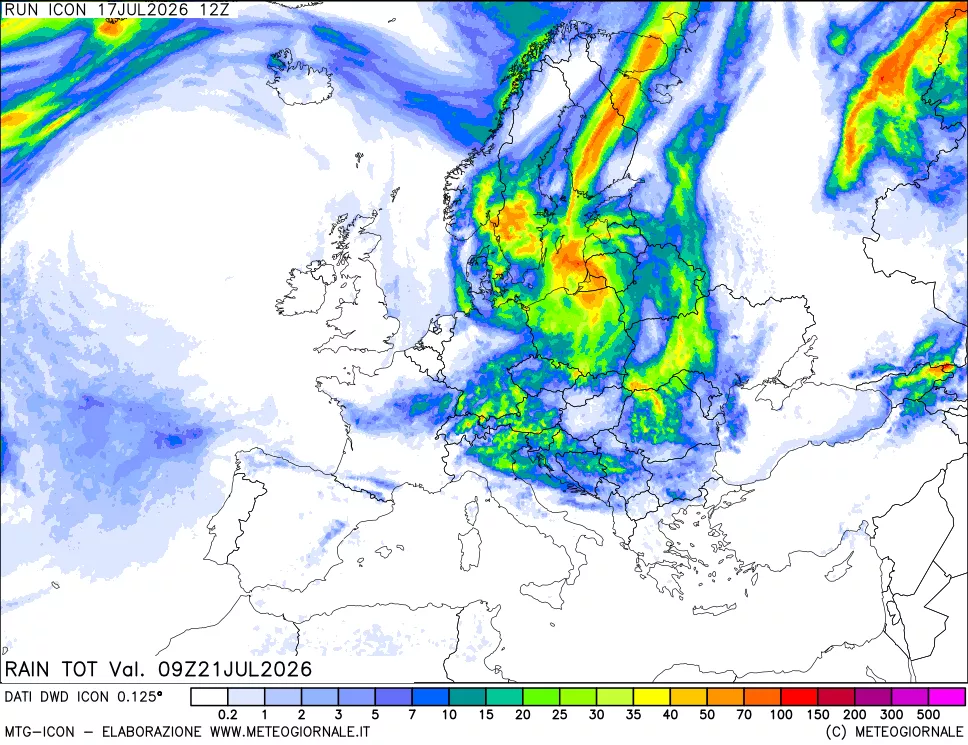 mappa Precipitazioni totali dal primo giorno