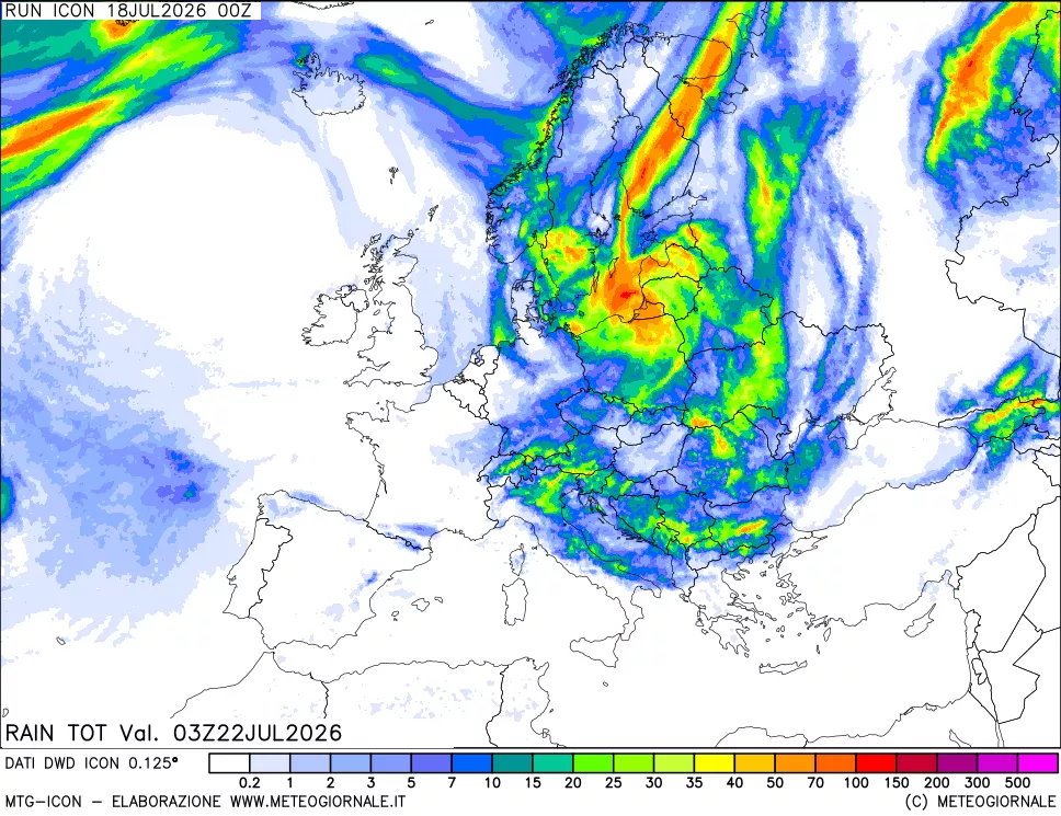 mappa Precipitazioni totali dal primo giorno