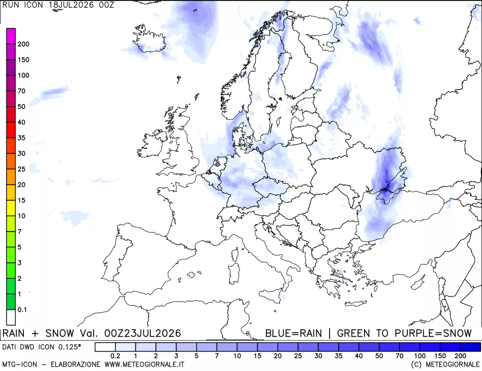 mappa Precipitazioni totali e nevose 24 ore precedenti