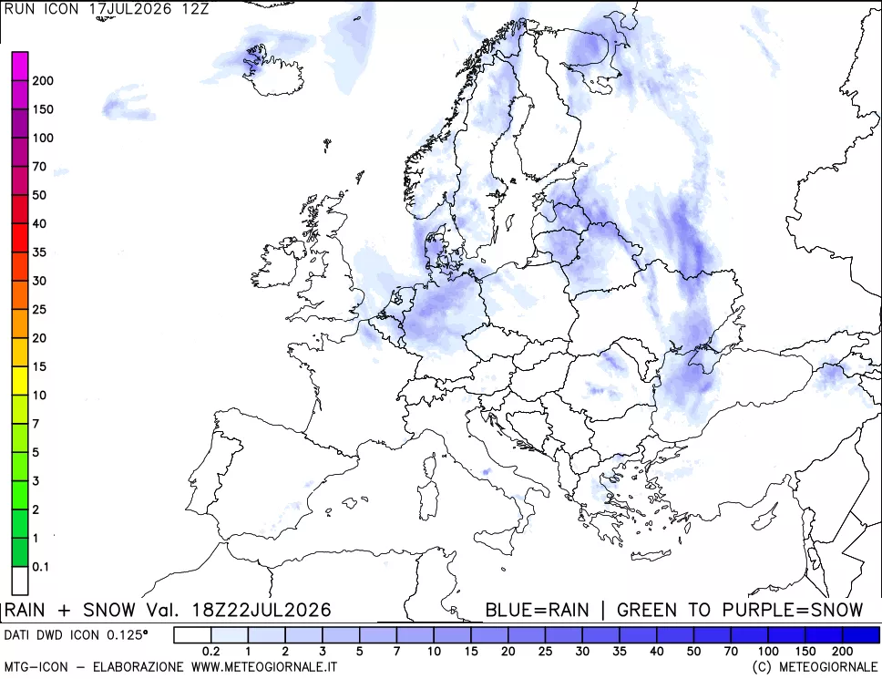 mappa Precipitazioni totali e nevose 24 ore precedenti