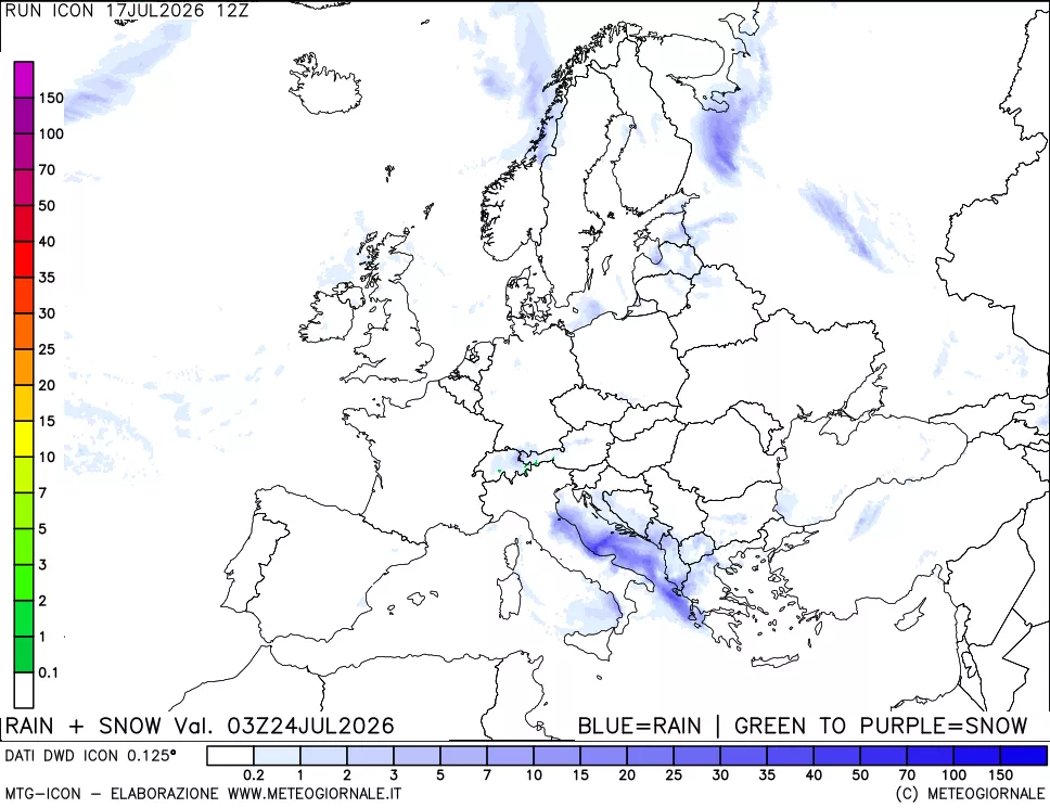 mappa Precipitazioni totali e nevose