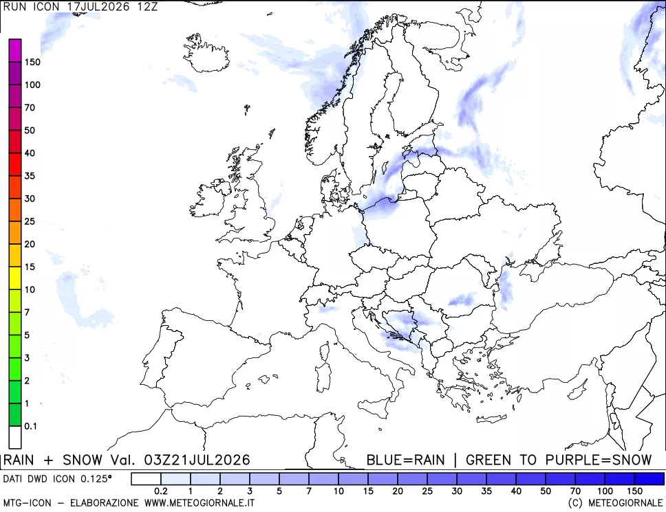 mappa Precipitazioni totali e nevose