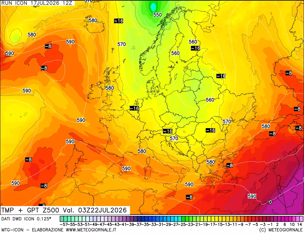 mappa 500 hPa Temp + GPT