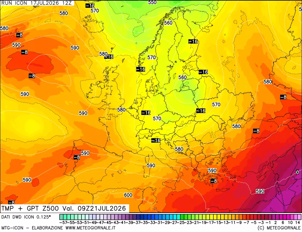 mappa 500 hPa Temp + GPT
