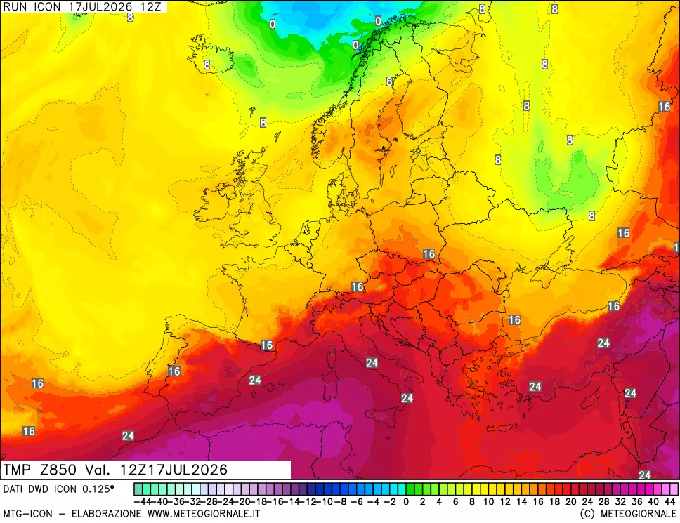 mappa 850 hPa Temp