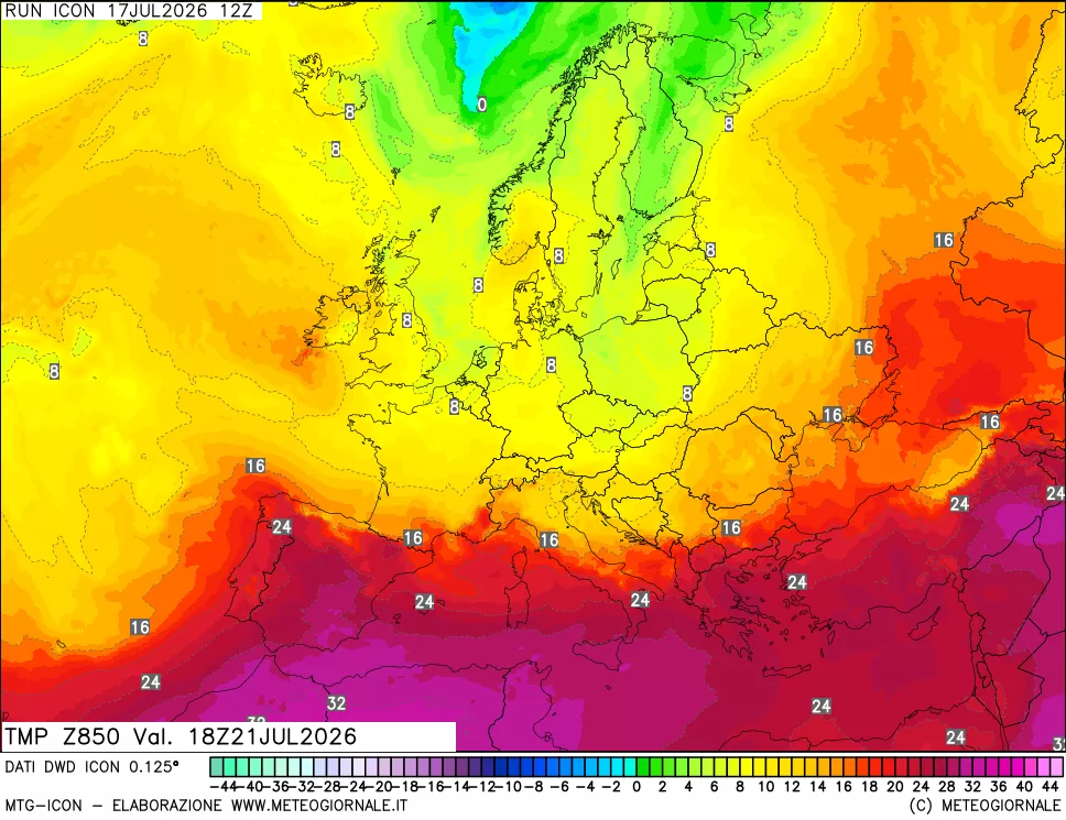 mappa 850 hPa Temp