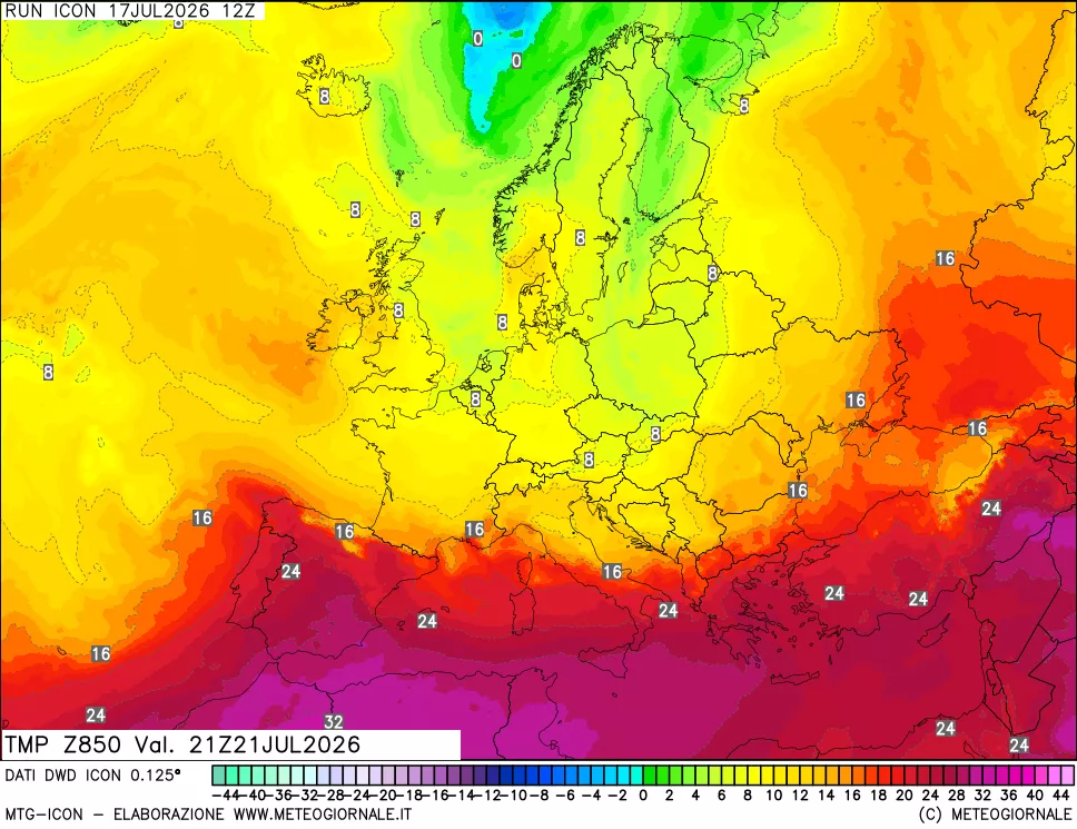 mappa 850 hPa Temp