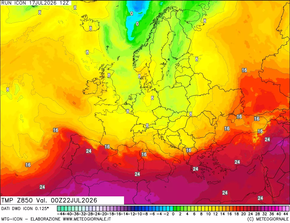 mappa 850 hPa Temp
