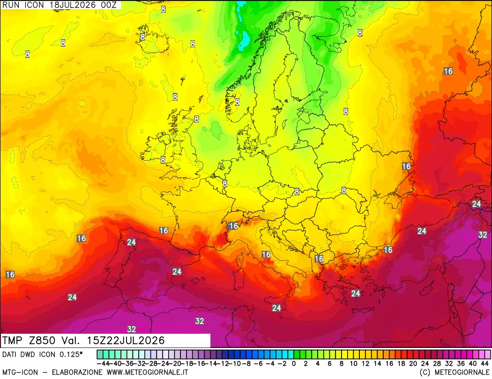 mappa 850 hPa Temp