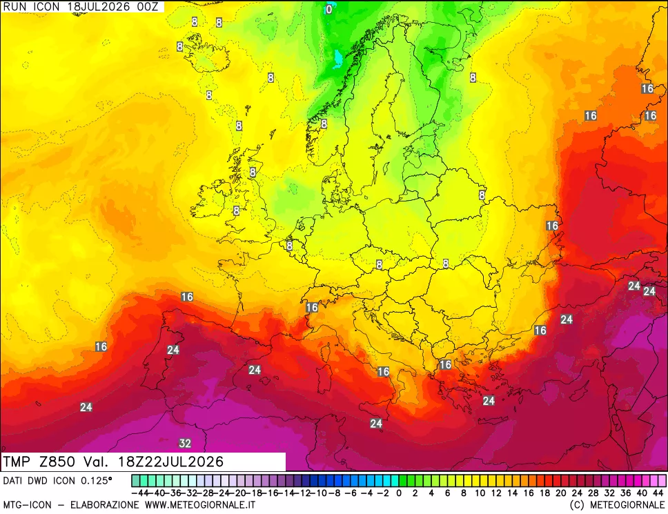 mappa 850 hPa Temp