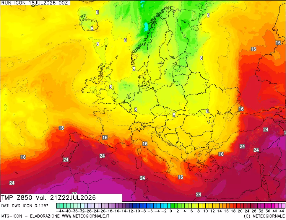 mappa 850 hPa Temp