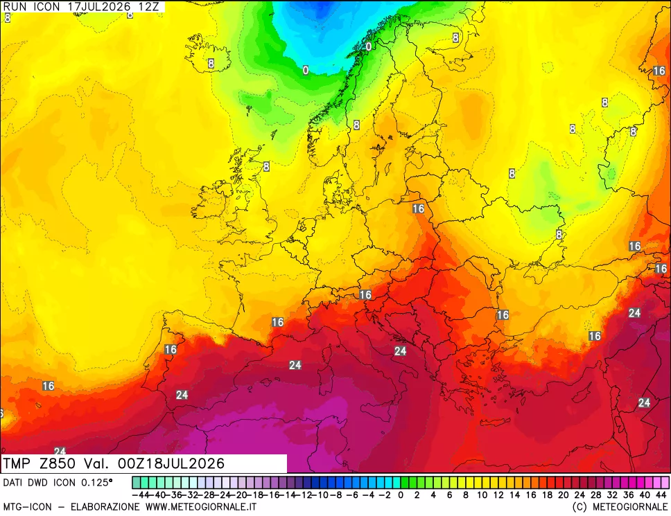 mappa 850 hPa Temp
