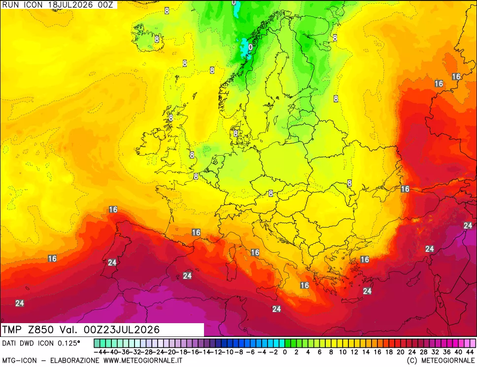 mappa 850 hPa Temp