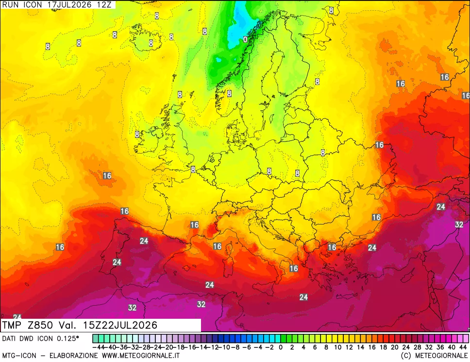 mappa 850 hPa Temp
