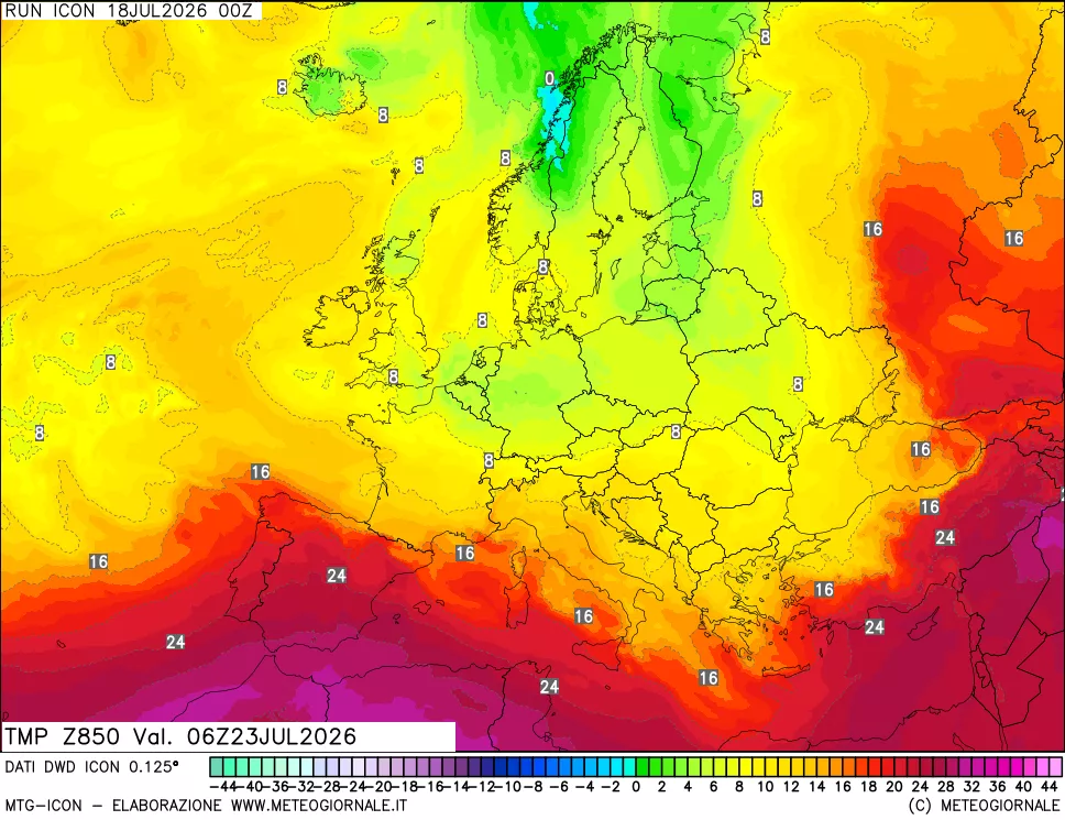 mappa 850 hPa Temp