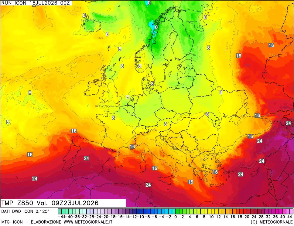 mappa 850 hPa Temp