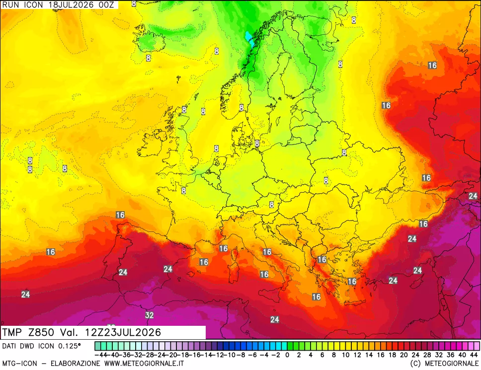 mappa 850 hPa Temp