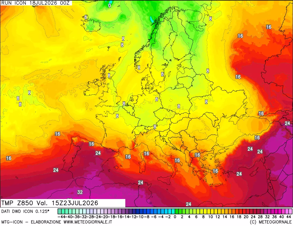 mappa 850 hPa Temp