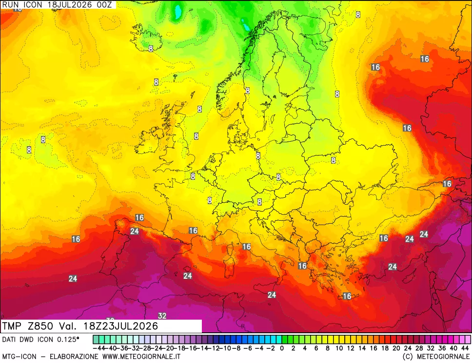 mappa 850 hPa Temp