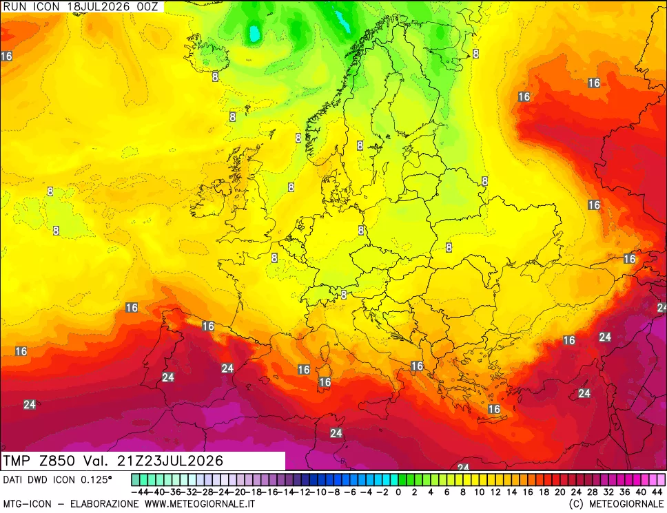 mappa 850 hPa Temp