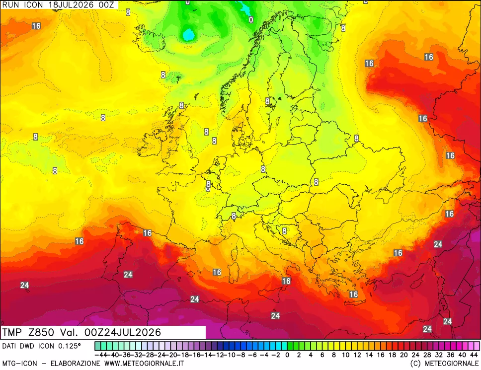 mappa 850 hPa Temp
