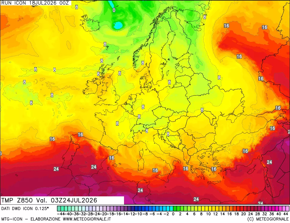mappa 850 hPa Temp