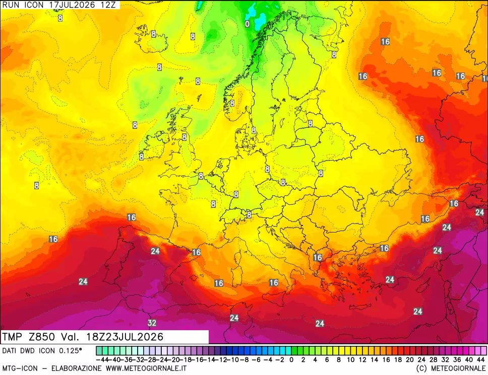 mappa 850 hPa Temp