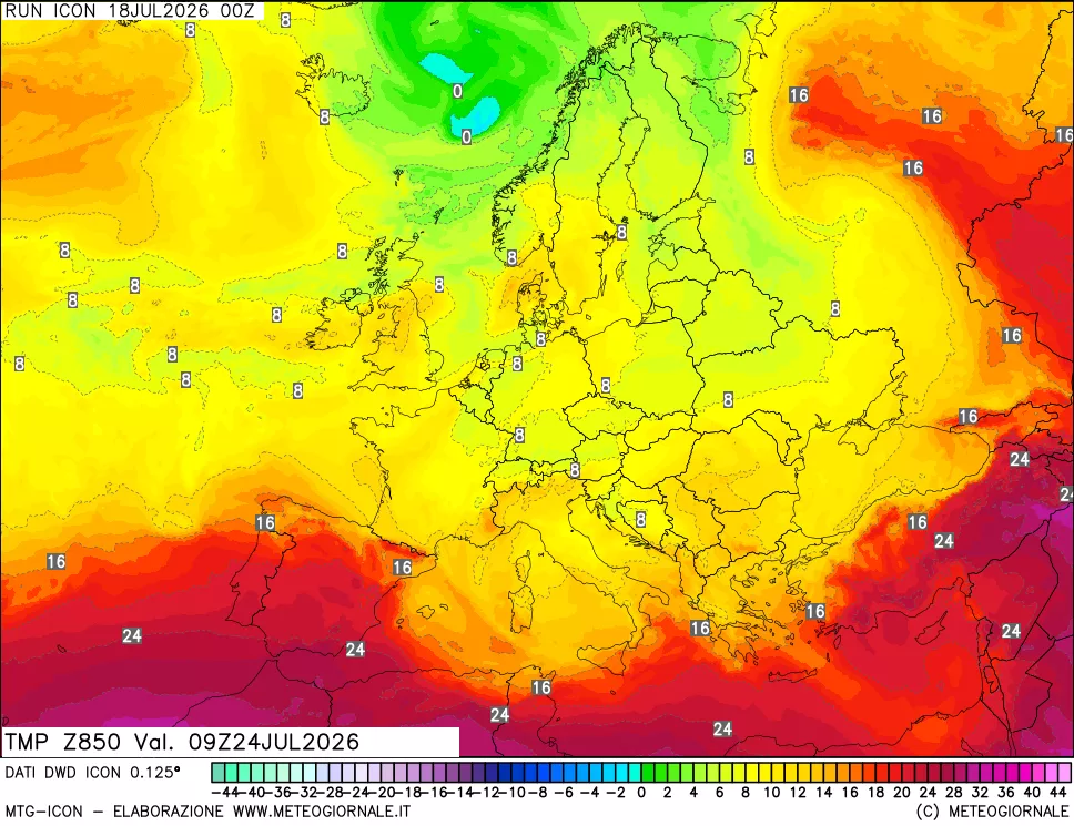 mappa 850 hPa Temp