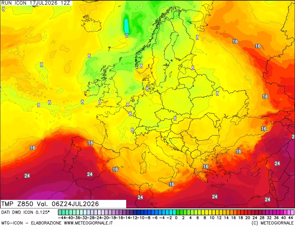 mappa 850 hPa Temp